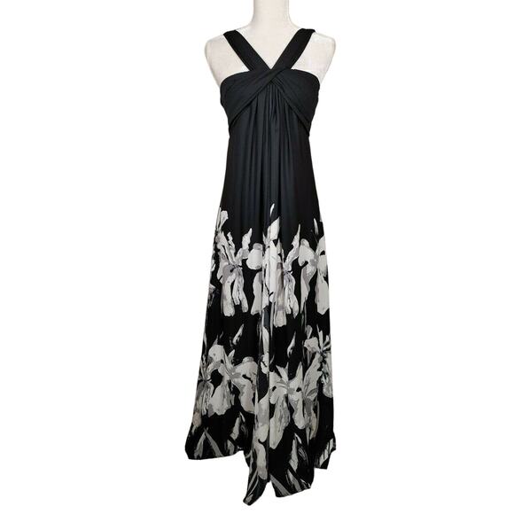 Halston Heritage Iris Print Crepe Halter Split Front Maxi Dress Size 0 - Picture 2 of 12
